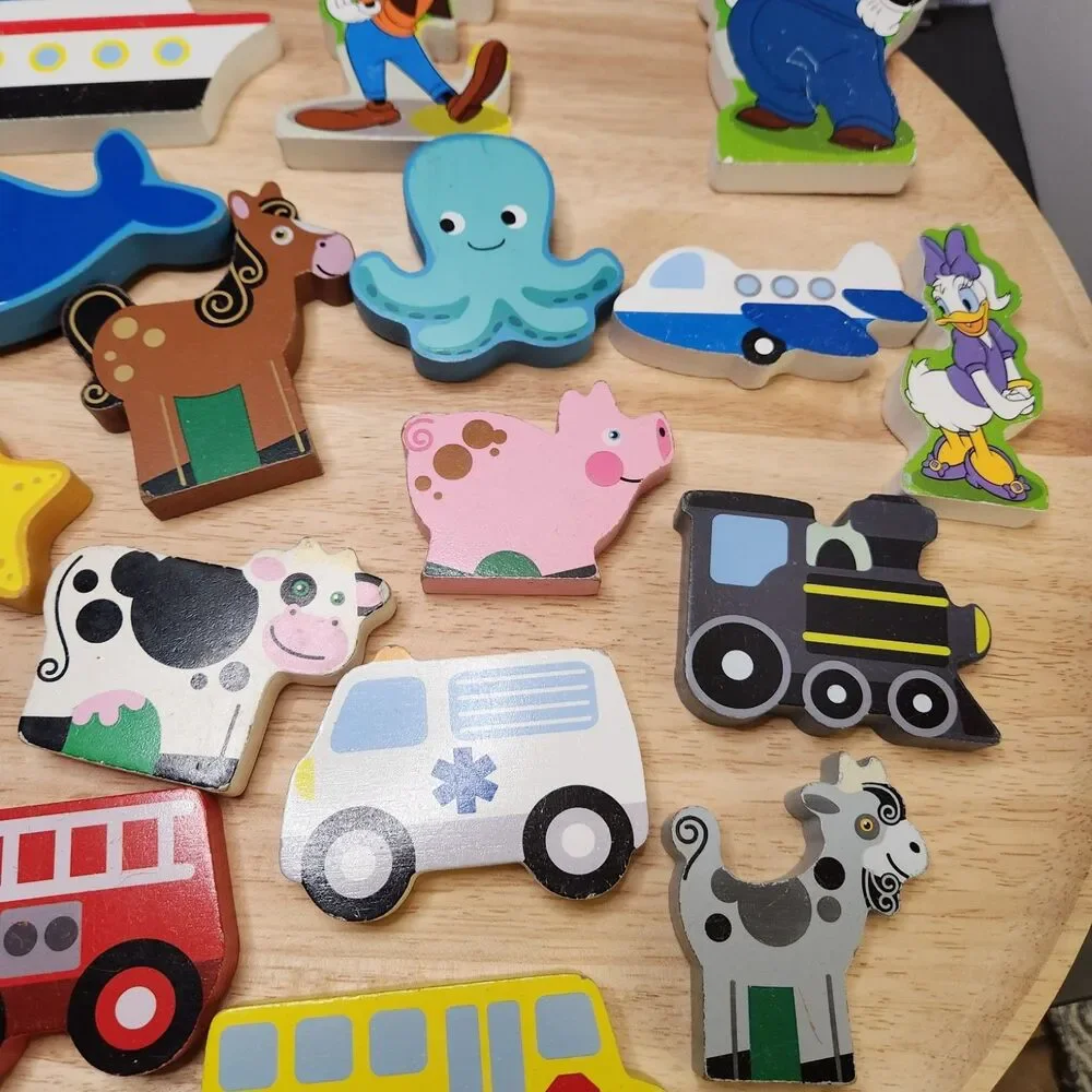 Wooden Cut-Out Puzzle Piece Assortment – Mixed Shapes, Display & Craft Use